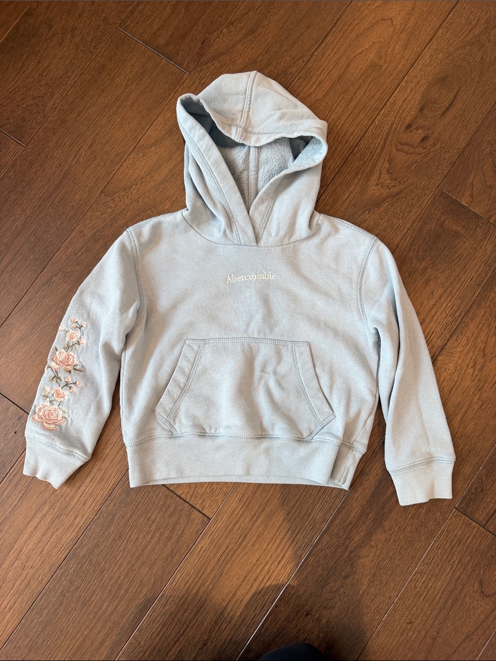 Abercrombie & Fitch Kids Blue Hoodie with Pink Floral Sleeve Size 5/6 - C26-054